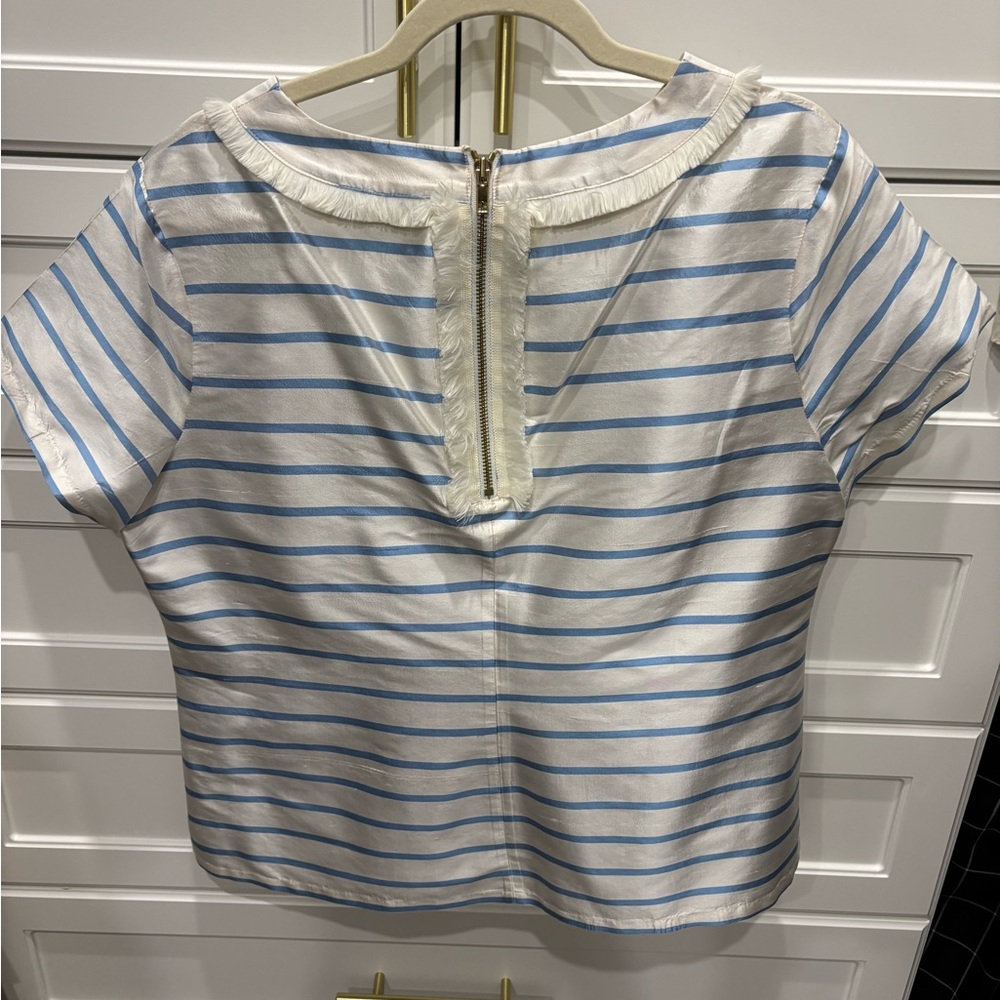 Devon Baer Striped Blue and White Women's Top. Size XL